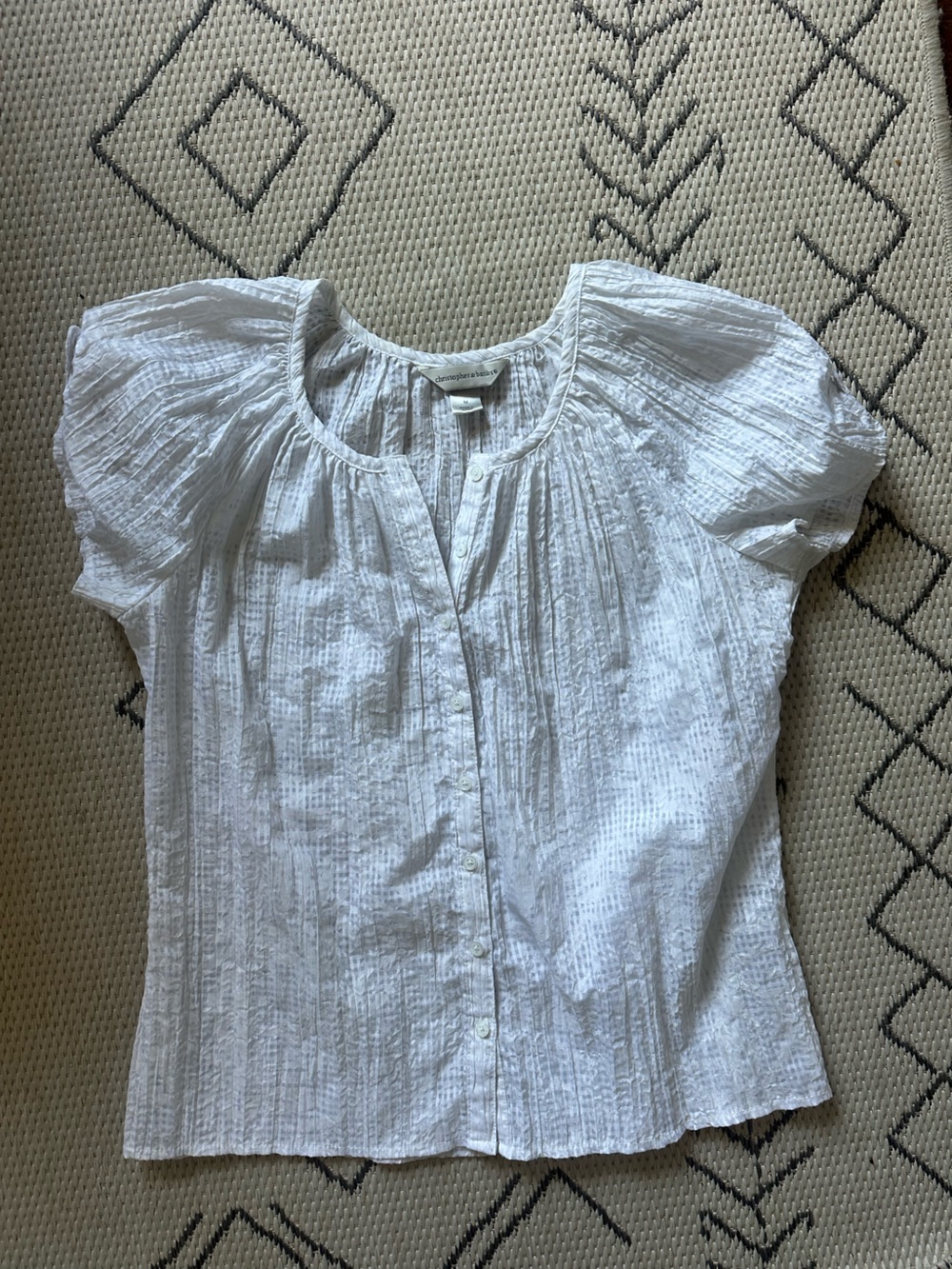 Christopher & Banks Checkered/Floral Peasant Blouse